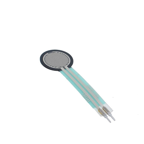 FSR402 force-sensing resistor disc with blue flexible PCB tail and dual leads