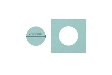 2 Inch Circle Lever Action Craft Punch for Paper Crafting and Scrapbooking Cards Arts Projects cutout and guide on blue paper.