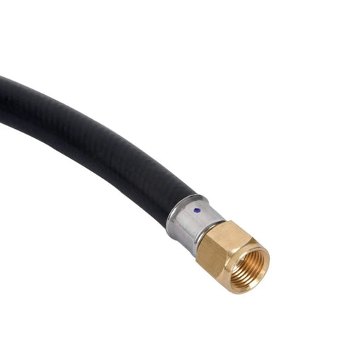 Close-up of the 5-foot hose from Two Stage Propane Regulator With 5 Foot Hose For Grills, RVs And Generators, featuring QCC1 connector.