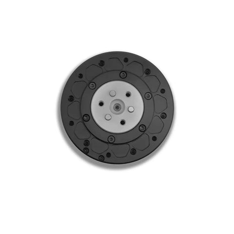 Front view of planetary gearbox MG6012E-i8B with dual encoders and brake (CAN)