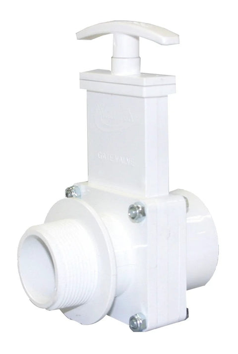 PVC gate valve, white, 1-1/2 in MPT x slip, Valterra 6105