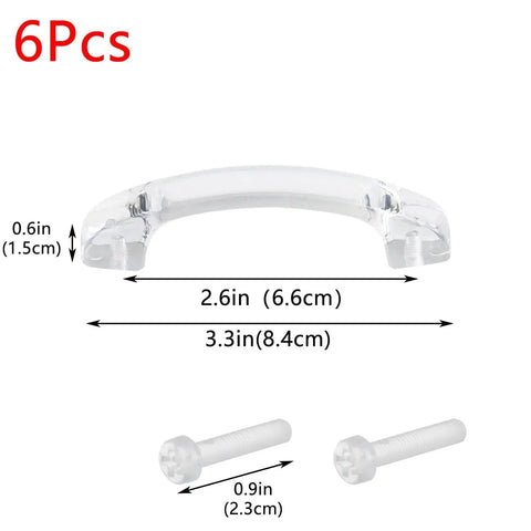 Set Of 6 Clear Acrylic Cabinet Handle Pulls With Arch Design, 3.3 Inch Total Length, 2.6 Inch Center To Center Mounting Holes, Includes Mounting Screws