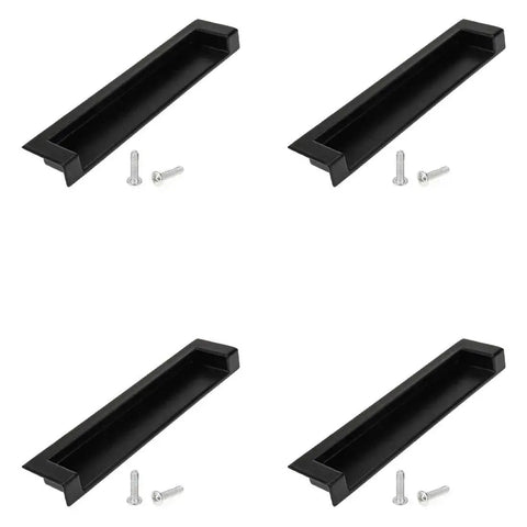 5 Inch Black Recessed Pull Handle For Drawers And Cabinets With Screws Zinc Alloy Hidden Inset Pack Of 4