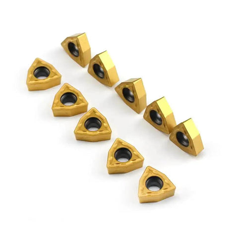 Pro Grade Carbide Turning Inserts WCMT06T304 WCMT32.51 Diamond 55 Degree Chipbreaker, 0.064" corner radius, 10 pack, gold color