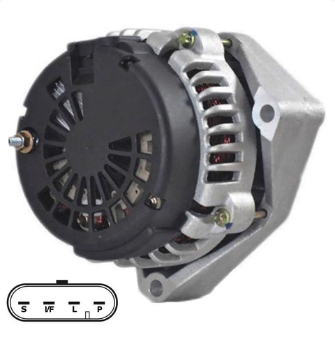 Beefy 250 Amp High Output Alternator For Silverado Suburban 2002 Through 2006 With 4 Pin Regulator Plug Connector Fits 4.3L 4.8L 5.3L 5.7L 6.0L 6.5L 6.6L 8.1L side view