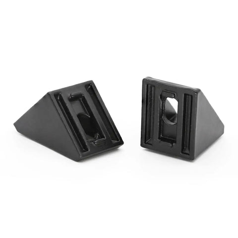 Close-up of 20Pcs 1010 Aluminum Extrusion Corner Brackets With Screws For 1x1 Inch Profile Black Finish.