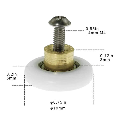 4 Pieces Shower Door Rollers Runners Wheels Replacement Part For Bathroom Glass Shower Door Sliding Track With 19mm Wheel Diameter 5mm Thick Copper Core POM Wheel Stainless Steel Screws Suitable For 4 To 6mm Thick Doors Corrosion Resistant