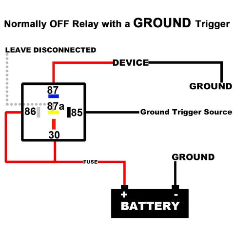 Diagram of 24 Volt Thirty And Forty Amp SPDT Automotive Relay Kit Waterproof Five Pin Pack with electrical connections.