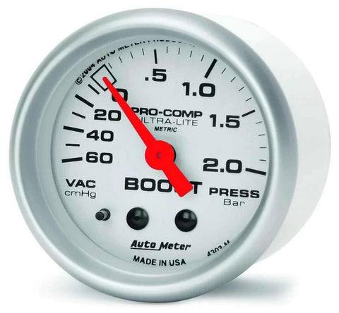 Ultra Lite Mechanical Boost Vacuum Gauge 2.3125 Inch With Traditional Incandescent Dial Lighting No Wiring Needed