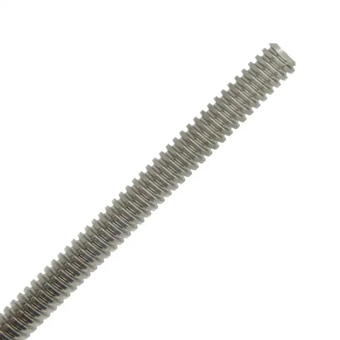 Close-up of a stainless steel 400mm 8mm T8 Lead Screw TR8x2 Acme Thread 2mm Pitch for 3D printers and CNC machines