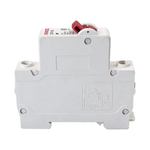 Side view of One-Pole 2A Miniature Circuit Breaker For Home Circuits, 230V/400V, DIN Rail Mount DZ47-63 with screw-clamp wiring.