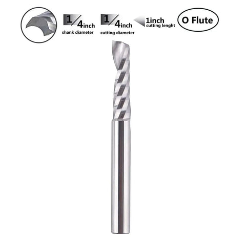 O Flute Spiral Router Bit Set With Five Pieces And Quarter Inch Shank One Inch Cutting Length One Quarter Inch Cutting Diameter And Two And A Half Inch Overall Length For DIY CNC Routers Upcut Carbide End Mills Smooth Chip Removal SpeTool shown