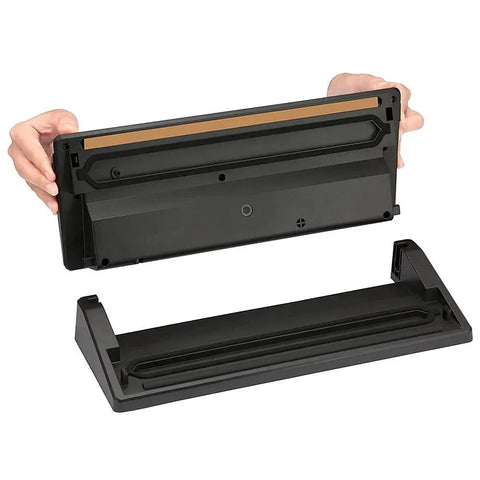 Hands holding parts of Food Sealer Replacement Gasket 4 Pack for GERYON E2900 E2901 Vacuum Sealer Machines, shown opened.