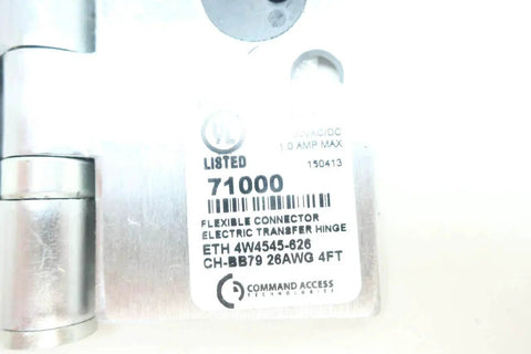 Label detail on Electric Transfer Hinge ETH4W4545-626 26AWG 4FT for power and signal transfer in access control systems.