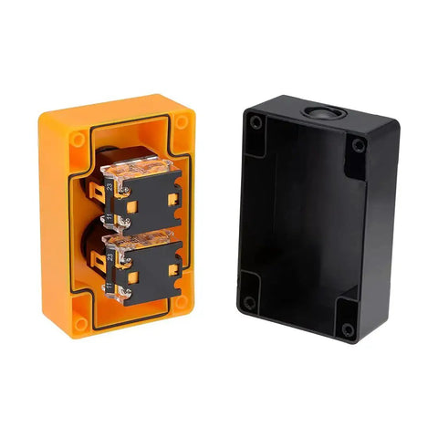 Momentary Green Push Button Switch Box With Emergency Stop No NC Contacts 10A 415V Quick Connect Terminals Center Distance 80x54mm