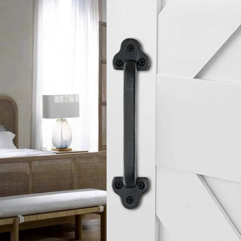 Rustic 9 Inch Cast Iron Sliding Barn Door Handle 2 Pack Black Vintage Gate Pull for interior doors, matte black finish