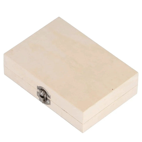 Wooden storage case for Heavy Duty Woodworking Drill Bit Set With Hinge Hole Cutter, closed view