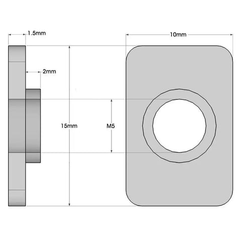 Technical drawing of Heavy Duty M5 T Slot Nut For 2020 Aluminum Extrusions Fits 20 Series Profiles dimensions shown