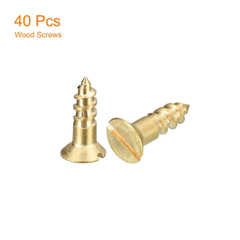 Brass Wood Screws Set 40 Pieces M3.5 x 10mm Slotted Flat Head Self Tapping Countersunk for Woodworking and DIY Projects