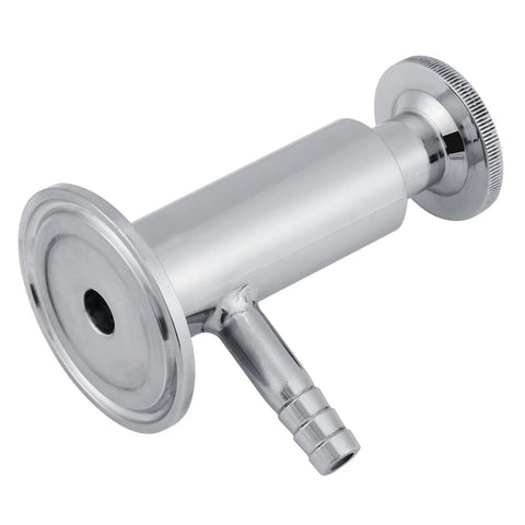 Stainless sanitary sampling valve with flange and hose barb outlet, 50.5mm OD