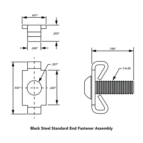 Diagram of 1/4-20 End Fastener And Screw Hardware Combo for aluminum extrusion T slot 90 degree joint connector kit dimensions.