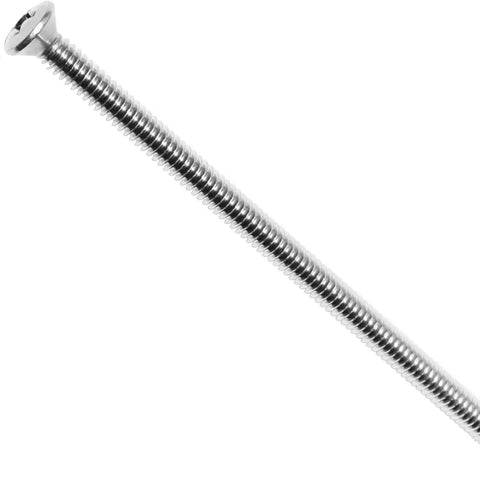Close-up of RP196 Stainless Steel Faucet Cover Screws Set, 2.9 Inch Decorative Bath and Shower Panel Fasteners, single screw focus view