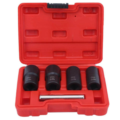 Heavy Duty Nut Extractor Socket Set For Screw And Fastener Removal, Sleeve Style Remover Tool With Durable Chrome Molybdenum Steel And Black Oxide Finish in red case