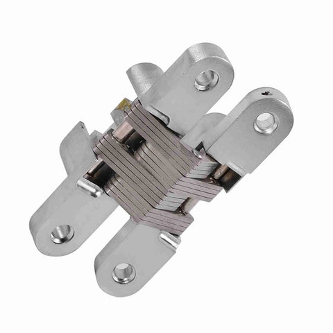 Invisible 180 Degree Concealed Cabinet Hinges For Smooth Doors Zinc Alloy Cross Design Heavy Duty 10kg Load Fifty Thousand Open Close Cycles Built To Last Fits 94mm And Four Size Variants For Cabinets Wardrobes And Sliding Doors, close-up view of zinc alloy construction.