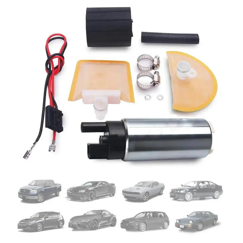 255 LPH High Flow In-Tank Fuel Pump Kit With Strainer and Wiring 38mm Body Diameter Universal Fit for Gasoline Vehicles 12V System