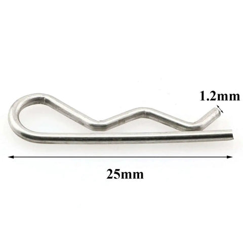 Close-up of 100Pcs R Type Cotter Pins Set In 4 Sizes M1x17mm M1.2x21mm M1.5x28mm M2x40mm 304 Stainless Steel, showing M1.2x21mm pin.