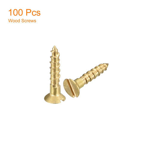 Brass Wood Screws 100 Pack M1.6 x 8mm Slotted Flat Head Self Tapping Countersunk For Woodworking And Furniture Projects DIY Home Improvement