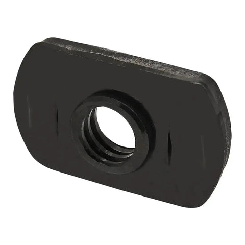 Close-up of Steel 1/4-20 Centered Slide In T Nuts for 1.5 Inch Aluminum Extrusions 15 Series Black Zinc Finish Economy Hardware