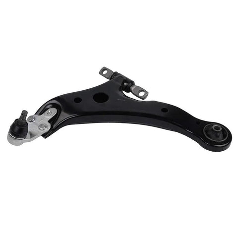 Set Of Left And Right Front Lower Control Arm And Ball Joint Assembly For 2002 Through 2006 Toyota Camry 2004 Through 2012 Toyota Highlander Avalon Solara And 2002 Through 2009 Lexus RX350 RX330 ES330 ES300 RX400h Beefed Up Durability shown in black metal close-up