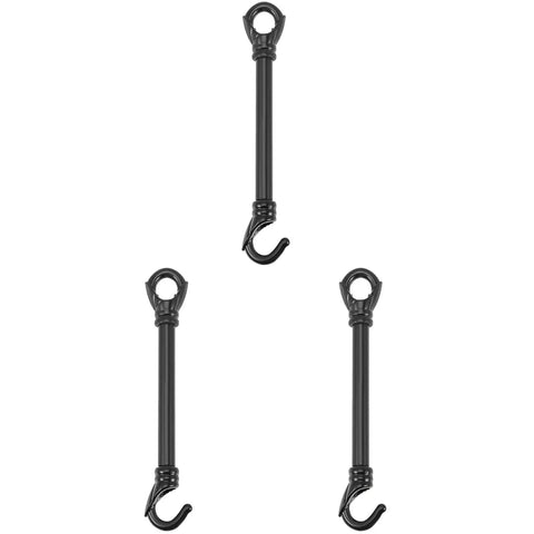 Three black metal Heavy Duty Chandelier Downrods With Dual Hook And Ring, 5.7 Inch Ceiling Light Support Rod For Hanging Fixtures And Pendant Lighting Installation, Secure Stable Mount For Easy Attachment And Safer Install