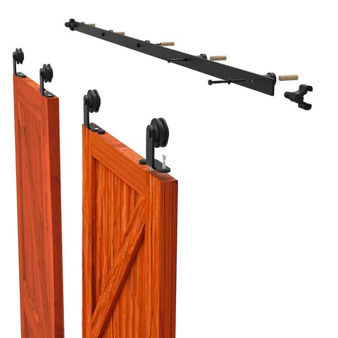 8Ft Sliding Barn Door Hardware Kit For 24 Inch Wide Double Doors Top Mount Roller Matte Black Finish Smooth Quiet Operation