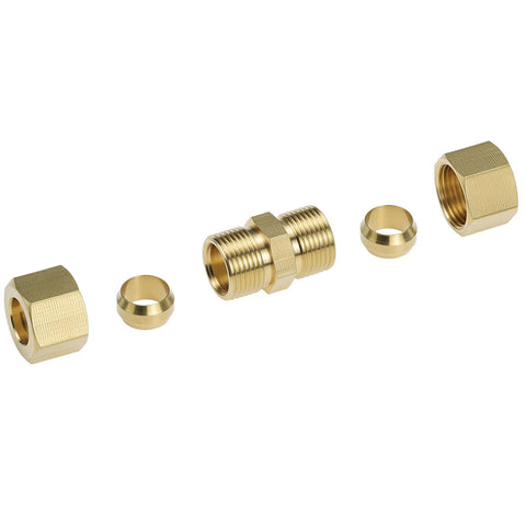 QWORK brass compression tube fittings kit with hex nuts, ferrules, and straight union for 1/8–1/2 in OD tubing