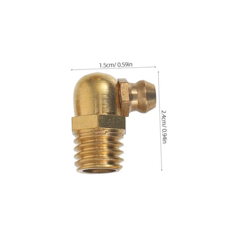 90-degree brass fitting from 60-Piece Grease Fitting Assortment Kit With 1/4-28 SAE-LT Copper Threaded Lubrication Nozzles for heavy equipment