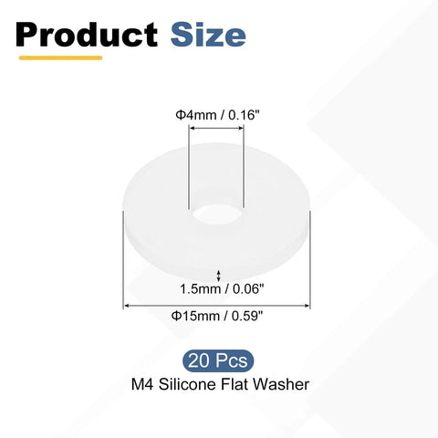 Silicone Flat Washer M4 Size Pack of 20 With 4mm Inner Diameter 15mm Outer Diameter 1.5mm Thick Heat Resistant Wear Resistant