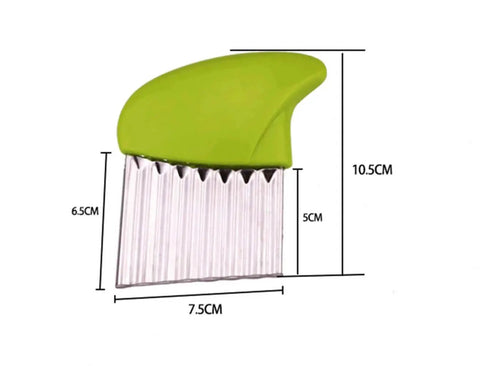 Stainless Steel Crinkle Cutter Slicer For French Fries And Veggies Wavy Blade With Ergonomic Plastic Handle Green, dimensions shown