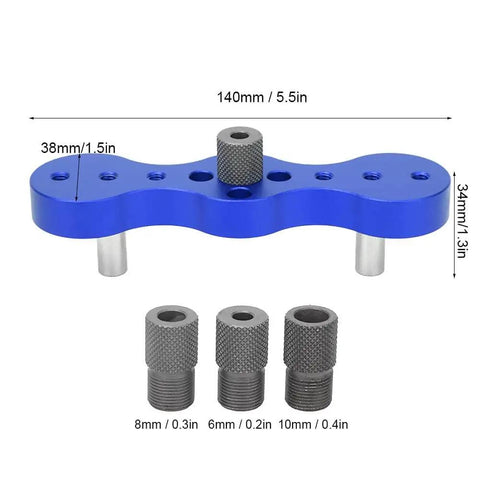 Pro Grade Dowel Drill Guide Jig For Woodworking With Aluminum Alloy Construction And Cr12 Steel Bushings, shown with bushings