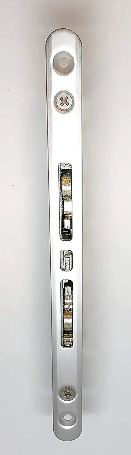 Sliding Glass Patio Door Lock Mortise Type 2-Point With 7.796 Inch Screw Hole Spacing, aluminum faceplate close-up view.