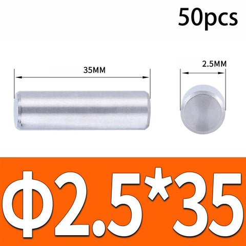 Beefy 304 Stainless Steel Cylindrical Dowel Pins For Precision Alignment And Locking Solid Round Locating Pins 2.5x35 Mm Includes 50 pcs