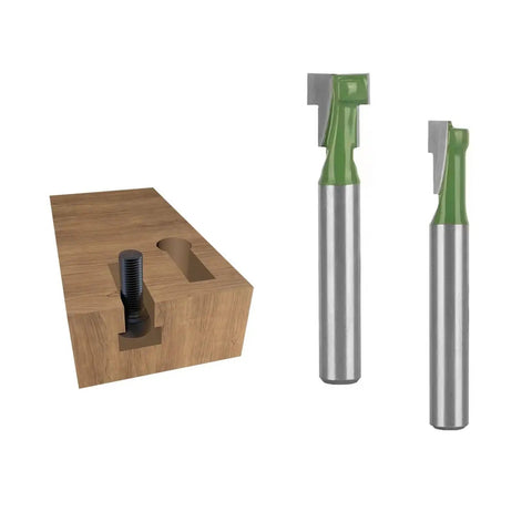 Keyhole Router Bit Set For Woodworking Six Piece Kit With Blade Diameters One Quarter Inch Five Sixteenth Inch Three Eighth Inch Nine Sixteenth Inch One Half Inch And Five Eighth Inch C2 Carbide Inserts Pro Grade Durable Alloy Bits For Slotting Tracks with wood block