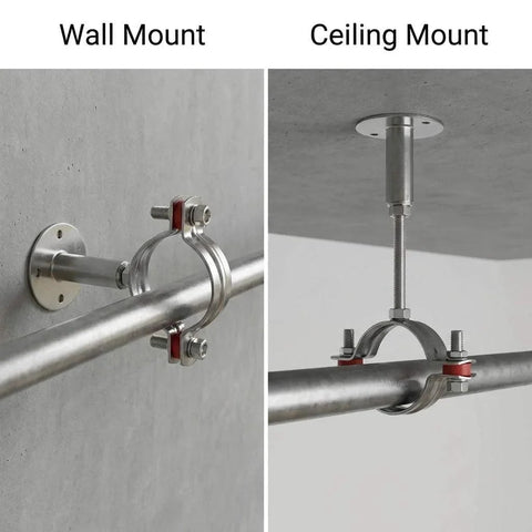 Adjustable Stainless Steel Pipe Wall And Ceiling Mount Bracket For 2 Inch OD Rods And Tubes, Built Tough 304 Stainless, Height Adjustable 50 To 90mm