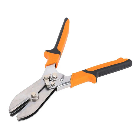 Heavy Duty 5 Blade Sheet Metal Crimper Pliers With 1.61 Inch Deep Throat, TPR Handle And Safety Lock, shown in open position