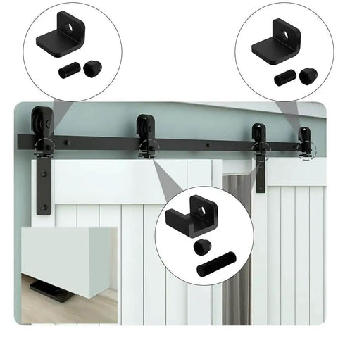 Heavy Duty Bi Folding Barn Door Hardware Kit For Double Doors, Smooth And Quiet Sliding Track System In Matte Black, installed