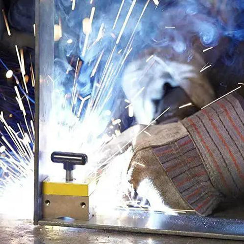 Magnetic Welding Square Base Clamp Holder for precise fixturing and alignment with 150 lb holding power in use during welding