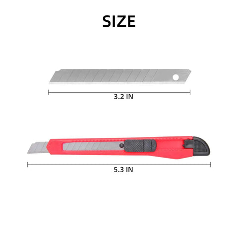 4 Pack Retractable Box Cutters Knife Set for Cardboard and Paper, red cutter with 5.3-inch size and blade measuring 3.2 inches