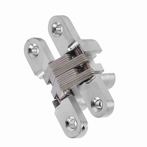 180 Degree Zinc Alloy Hidden Folding Door Cross Hinges for Cabinets and Sliding Doors, 60.4mm, 43.7mm, and 94mm, front view