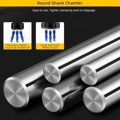 Round shank chamfer illustration for 2 Flutes Solid Carbide End Mill for CNC Routing Pro Grade Cutting Tool